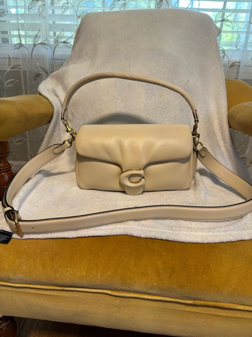 Coach Soft Tabby Cream Leather Shoulder Bag with Gold Hardware